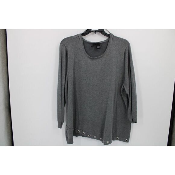 NEW DIRECTION CURVY 3X WOMENS GRAY SWEATER METAL EYELET TRIM BOTTOM - Picture 1 of 9